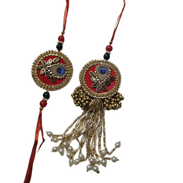 Pfauenfeder-Paar-Rakhi-Set