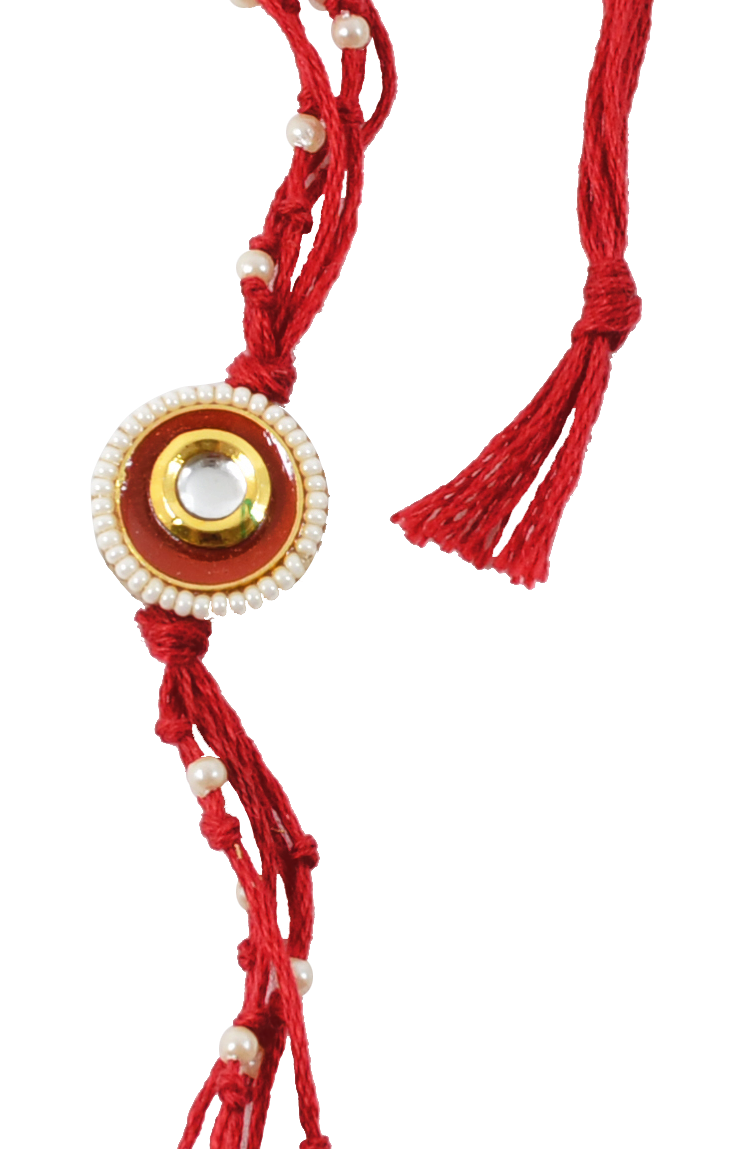 Round Red Rakhi with pearl border