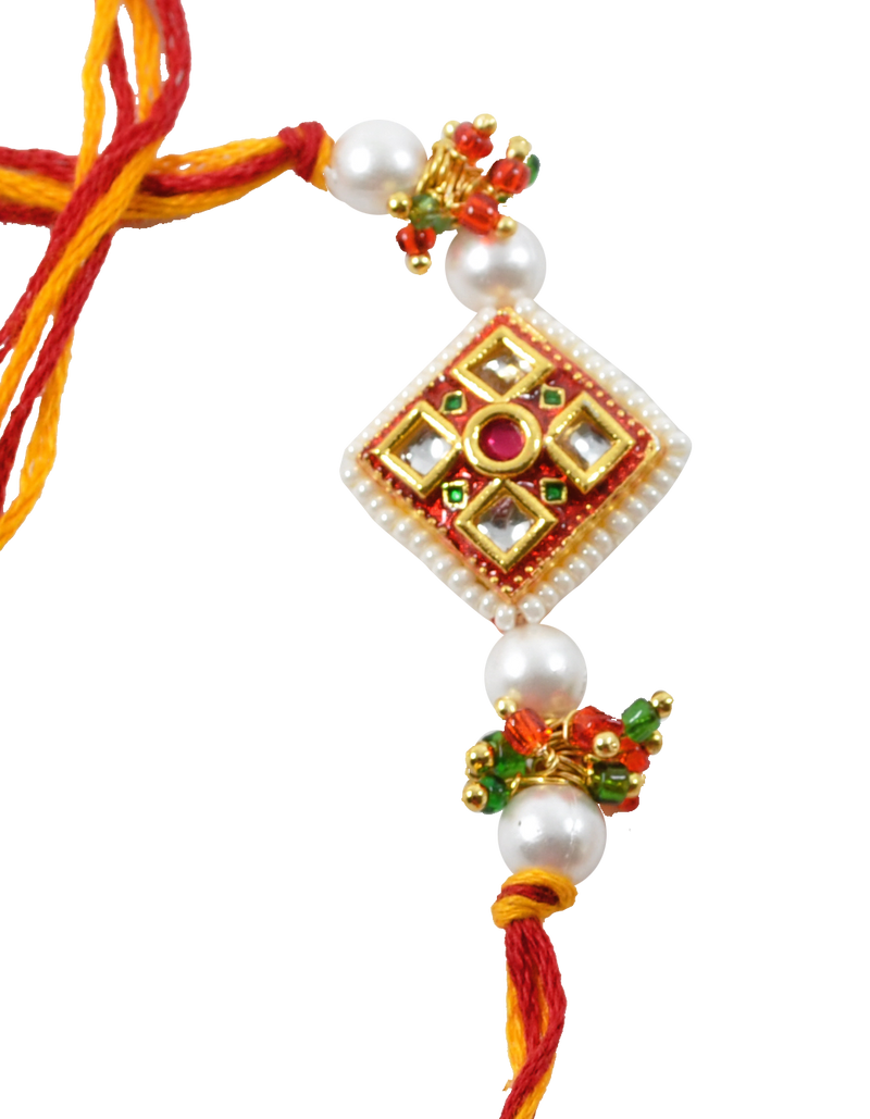 Square Red Rakhi with pearl border